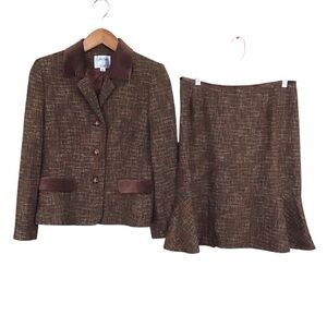 Collections by Le Suit Brown Wool Blend Tweed Skirt Suit‎ 10P